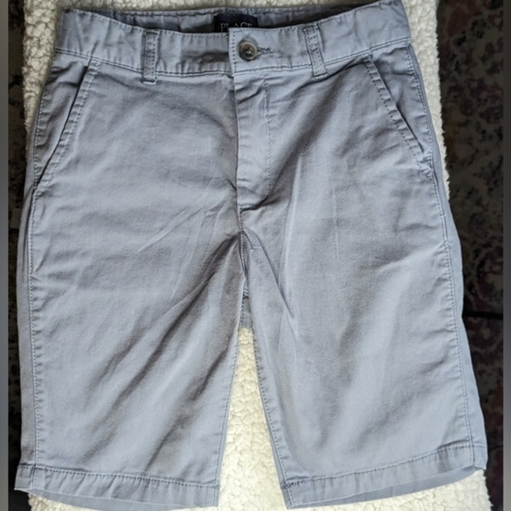 EUC The Children's Place zip up button chino shorts blue/gray two pockets both